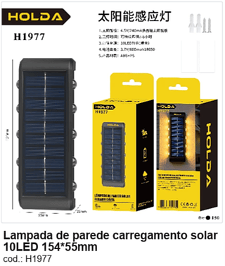 Lampada de parede carregamento solar 10LED 154*55mm R$ 11,25 PC/CX:150