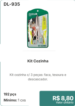 Kit Cozinha 192 pçs R$ 8,80