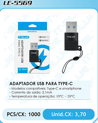ADAPTADOR USB PARA TYPE-C PCS/CX: 1000 Unid.CX: 3,70