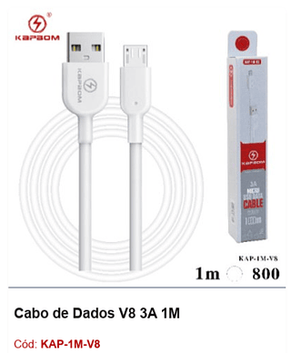 Cabo de Dados V8 3A 1M R$ 1,71 PCS/cx:800