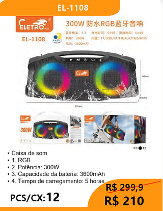 CAIXA DE SOM PCS/CX:12 R$210