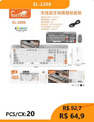 KIT TECLADO E MOUSE PCS/CX:20 R$64,9