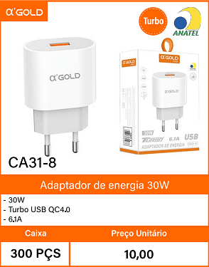Adaptador de energia 3oW Caixa 300 PCS Preco Unitario 10,00