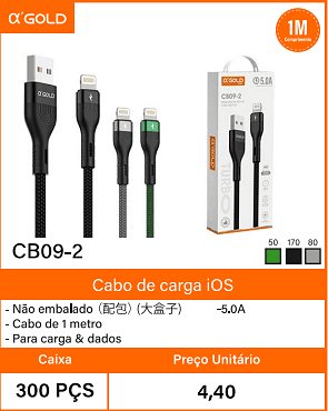 Cabo de carga iOS - Caixa 300 PCS Preco Unitario 4,40