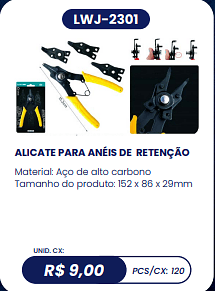 ALICATE PARA ANÉIS DE RETENÇÃO UNID. CX: R$ 9,00 PCS/CX: 120