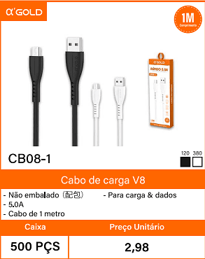 Cabo de carga V8 Caixa 500 PCS Preco Unitario 2,98