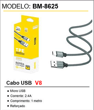 Cabo USB V8 250PCS/CX Unid.CX: 2,50