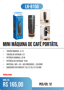 mini máquina de café portátil PCS/CX: 12 UNID. CX: r$ 165,00