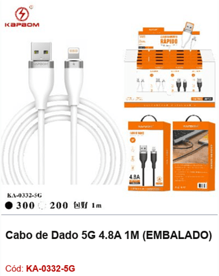 Cabo de Dado 5G 4.8A 1M R$ 3,42 PCS/CX:500