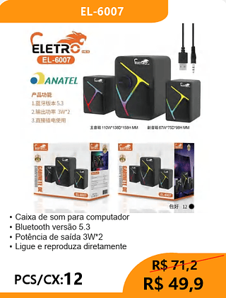 CAIXA DE SOM PRA PC PCS/CX:12 R$49,9