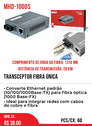 TRANSCEPTOR FIBRA ÚNICA 60pç=38$