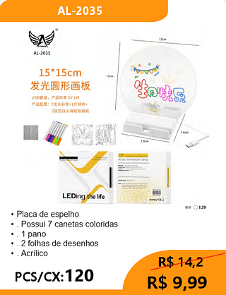 Placa de espelho PCS/CX:120 R$ 9,99