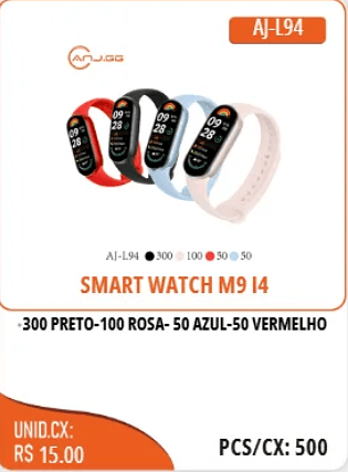 SMART WATCH M9 14 UNID.CX: RS 15.00 PCS/CX:500