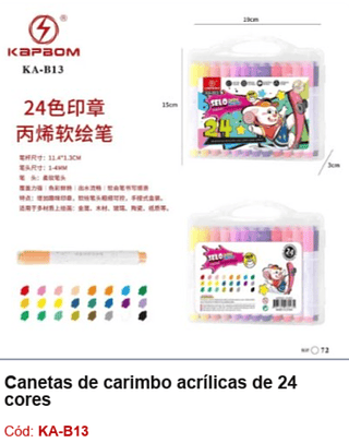 Canetas de carimbo acrílicas de 24 cores R$ 16,2 PCS/CX: 72