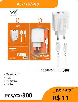 Carregador V8 PCS/CX:300 R$ 11