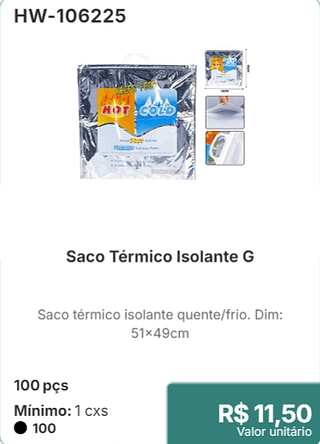 Saco Térmico Isolante G 100 pcs R$ 11,50