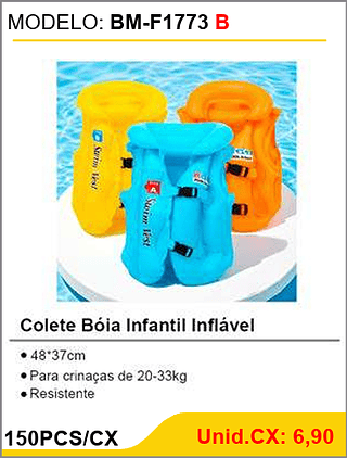 Colete Boia Infantil Inflável 150PCS/CX Unid.CX: 6,90