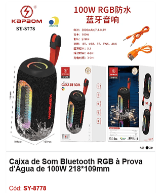 Caixa de Som Bluetooth RGB à Prova d'Água de 100W R$103,5 PCS/CX:20