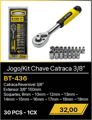 Jogo/Kit Chave Catraca 3/8” 30PCS R$32,00