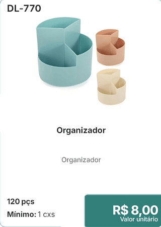 Organizador 120 pçs R$ 8,00