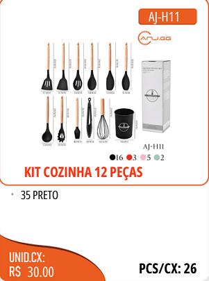 KIT COZINHA 12 PECAS UNID.CX:RS 30.00 PCS/CX:26