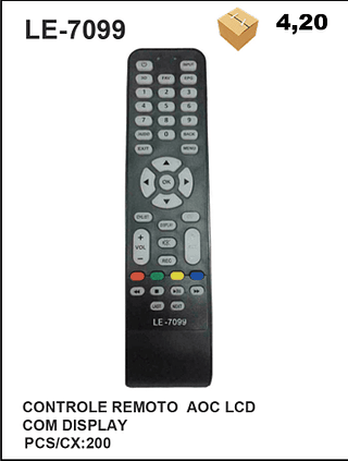 CONTROLE REMOTO AOC LCD COM DISPLAY 200pç=4,2$