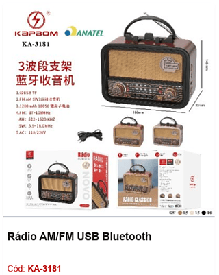 Rádio AM/FM USB Bluetooth R$53,1 PCS/cx:40