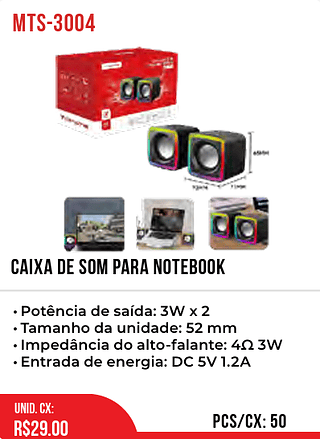 CAIXA DE SOM PARA NOTEBOOK 50pç=29$