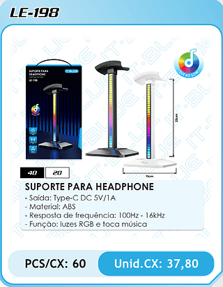 SUPORTE PARA HEADPHONE PCS/CX: 60 Unid.CX: 37,80