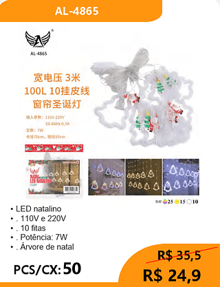 LED natalino PCS/CX:50 R$ 24,9