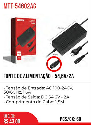 Fonte De Alimentação - 54,6V/2A 60pç=43$