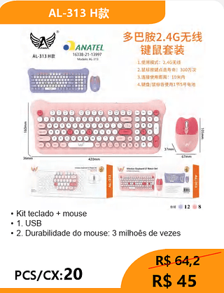 Kit teclado + mouse PCS/CX:20 R$ 45