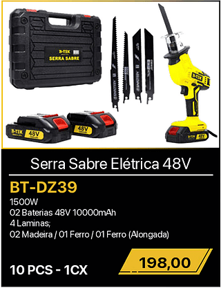 Serra Sabre Elétrica 48V 10PCS R$198,00