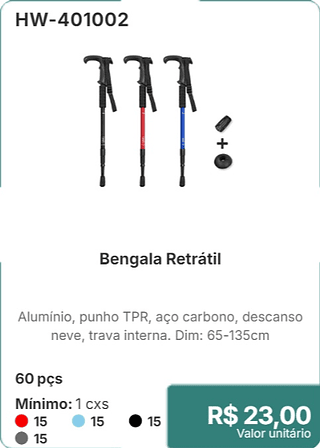 Bengala Retrátil 60 pçs R$ 23,00