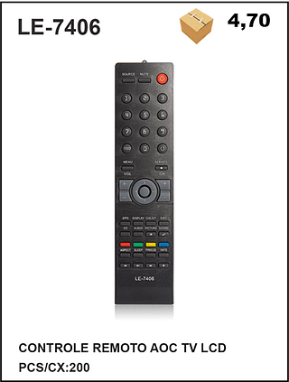 CONTROLE REMOTO AOC TV LCD 200PÇ=4,7$