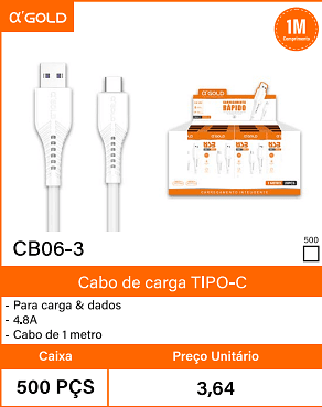 Cabo de carga TIPO-C - Caixa 500 PCS Preco Unitario 3,64