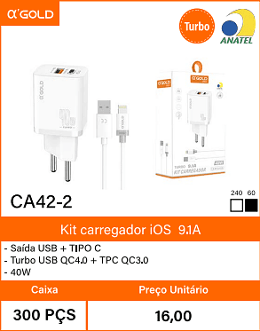 Kit carregador iOS 9.1A Caixa 300 PCS Preco Unitario 16,00