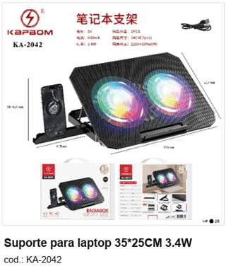 Suporte para laptop 35*25CM 3.4W R$ 34,2 PC/CX:20