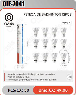 PETECA DE BADMINTON 12PCS PCS/CX: 50 Unid.CX: 49,00