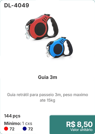 Guia 3m 144 pçs R$ 8,50