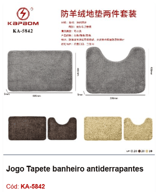 Jogo Tapete banheiro antiderrapantes R$ 22,5 PCS/Cx: 50