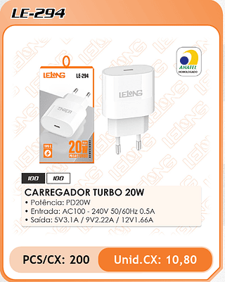 CARREGADOR TURBO 20W 200PÇ=10,8$