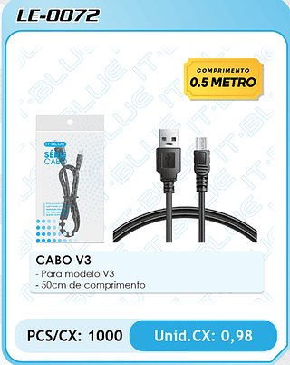 CABO V3 - Para modelo V3 - 50cm de comprimento PCS/CX: 1000 Unid.CX: 0,98