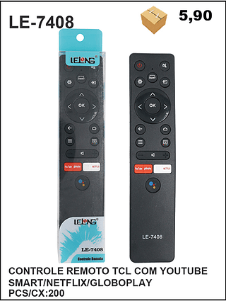 CONTROLE REMOTO TCL COM YOUTUBE SMART/NETFLIX/GLOBOPLAY 200PÇ=5,9$