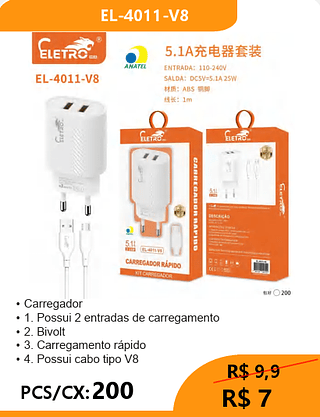 CARREGADOR V8 PCS/CX:200 R$7