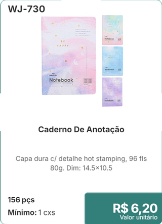 Caderno De Anotação 156 pcs R$ 6.20