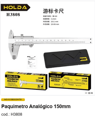 Paquimetro Analógico 150mm R$ 22,5 PC/CX:50