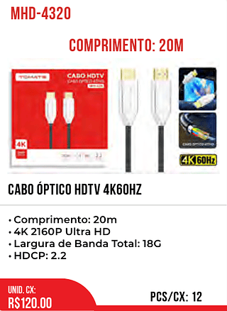 Cabo Óptico HDTV 4k60hz 12pç=120$