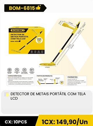 DETECTOR DE METAIS PORTATIL COM TELA LCD CX: 10PCS 1CX: 149,90/Un