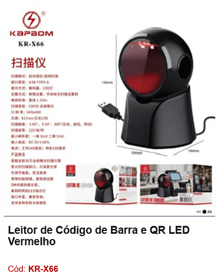 Leitor de Código de Barra e QR LED Vermelho R$ 90 PCS/cx: 36
